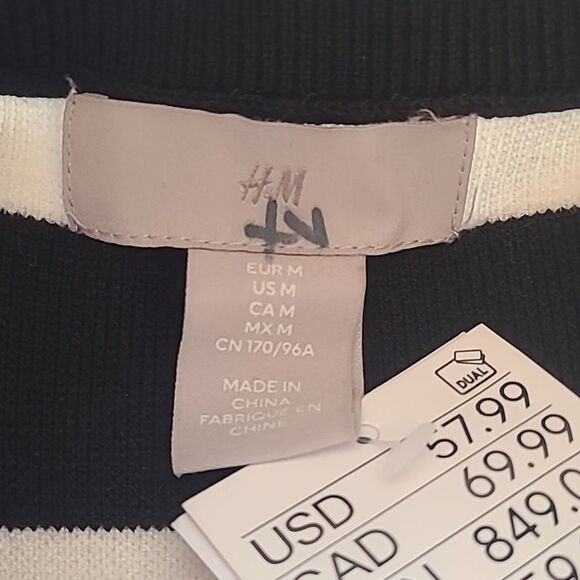 H&M Striped Mock Neck Sweater Black Cream Size M - Picture 8 of 12
